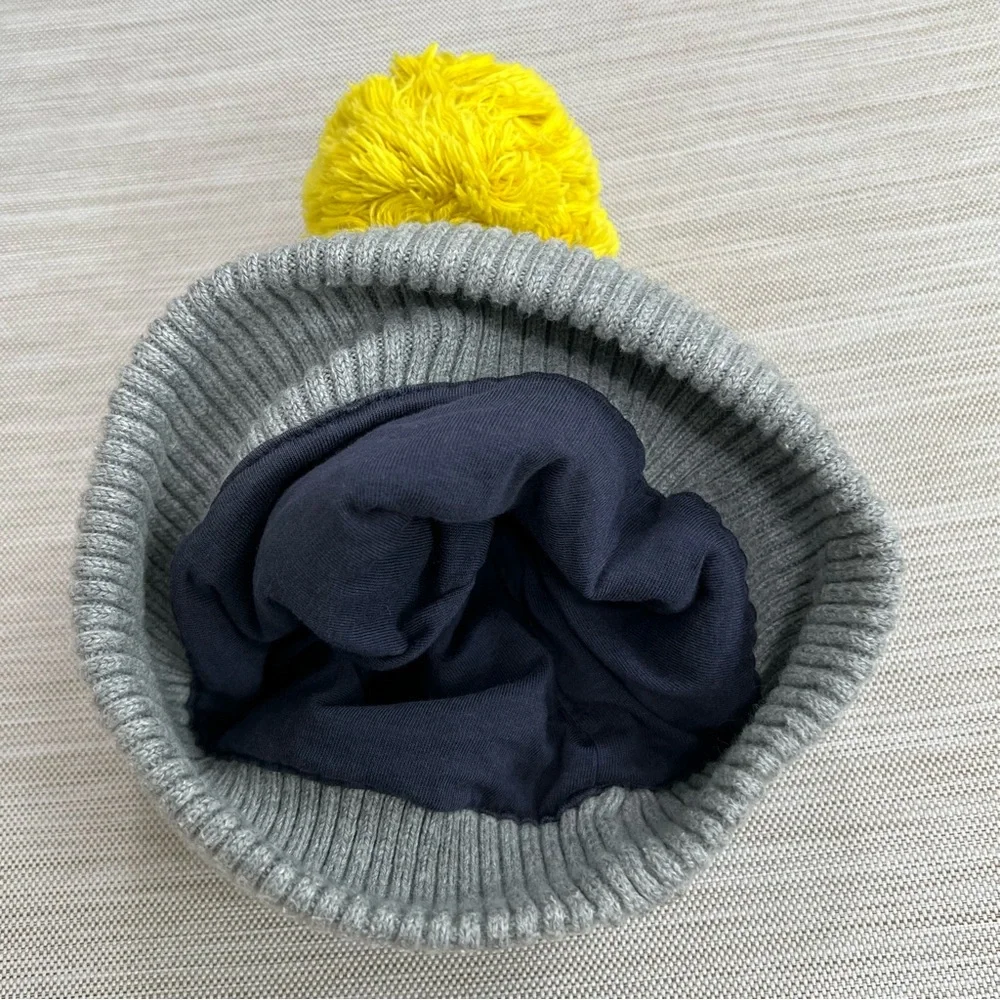 GAP x PEANUTS Navy and Gray Beanie with Yellow Pom Pom